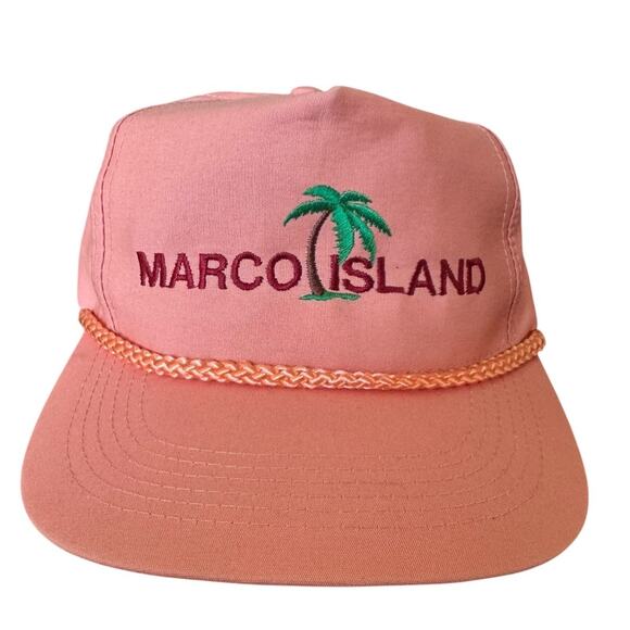 Vintage Marco Island Florida Hat Caporamma Pink Snapback Rope Trucker 80s 90s - Picture 1 of 8